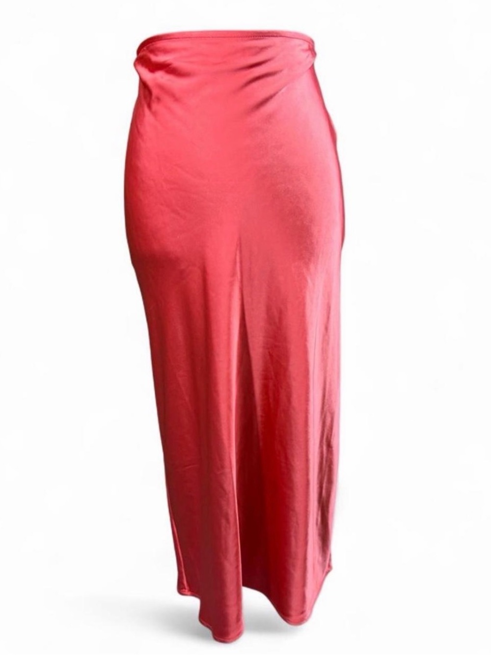 Old Navy Coral Satin-Look Maxi Skirt Side Slit Pull-On Large